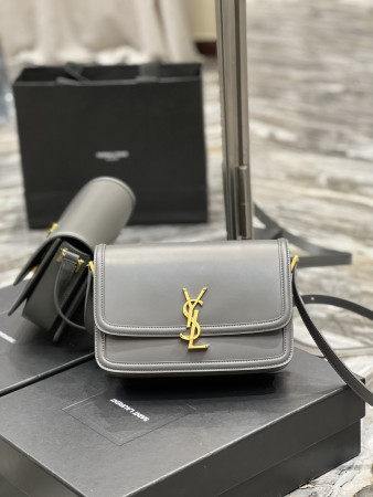 YSL SOLFERINO MEDIUM SATCHEL IN BOX SAINT LAURENT LIGHT GRAY 9.1 X 6.3 X 2.4 INCHES