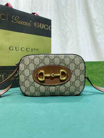 GUCCI HORSEBIT 1955 SMALL SHOULDER BAG Beige and ebony 7.9"W x 5.1"H x 2.4"D