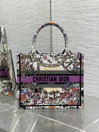 Small Dior Book Tote  Ecru Multicolor Dior 4 Saisons Été Soleil Embroidery 26x8x22cm