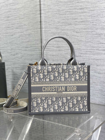 Dior Small Dior Book Tote Gray Dior Oblique Embroidery and Calfskin 26.5 x 21 x 14 cm