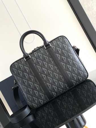 Dior Zipped Briefcase Black CD Diamond Canvas and Black Grained Calfskin  37 x 28 x 6 cm