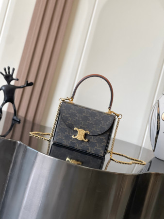 Celine SMALL BOX BLANDINE in Triomphe Canvas and Calfskin 16x12x4cm