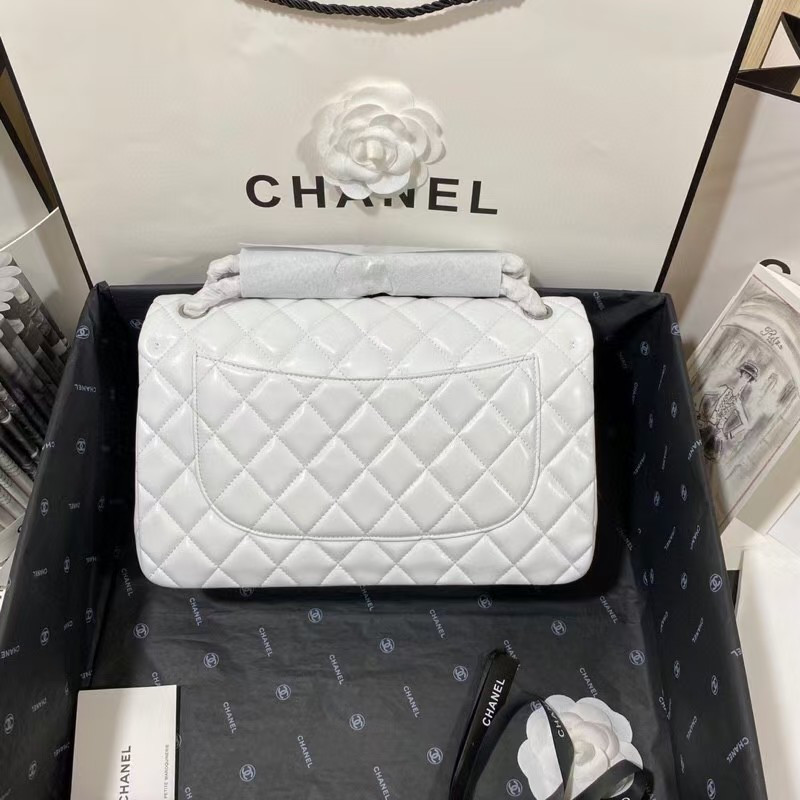 Chanel Classic Flap Jumbo 30cm CF White Silver 7.6 × 11.7 × 3.9 in