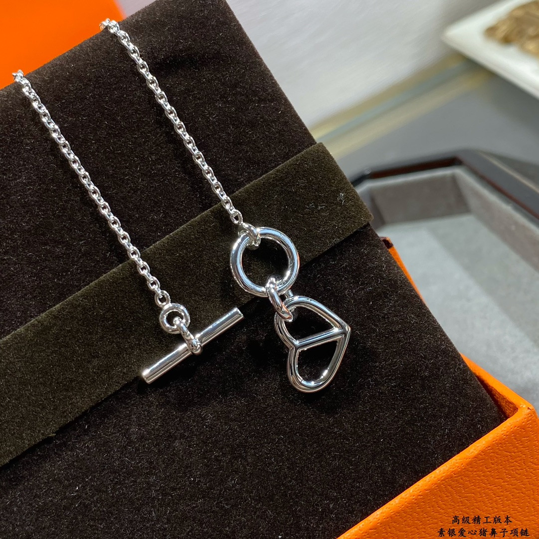 Hermès Sterling Silver LoveHNecklace
