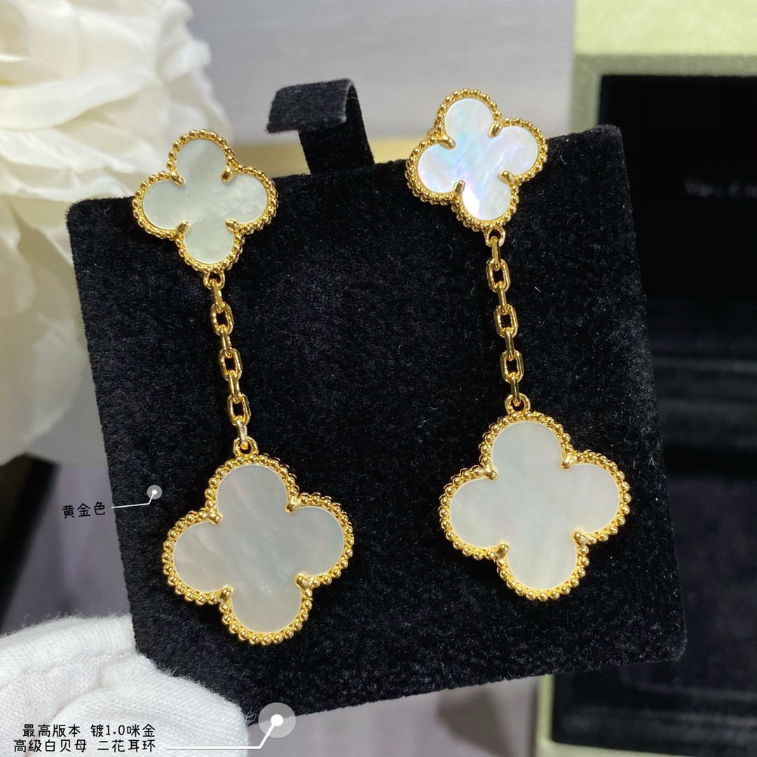 Van Cleef & Arpels High-grade white Fritillaria Two Flowers Earrings