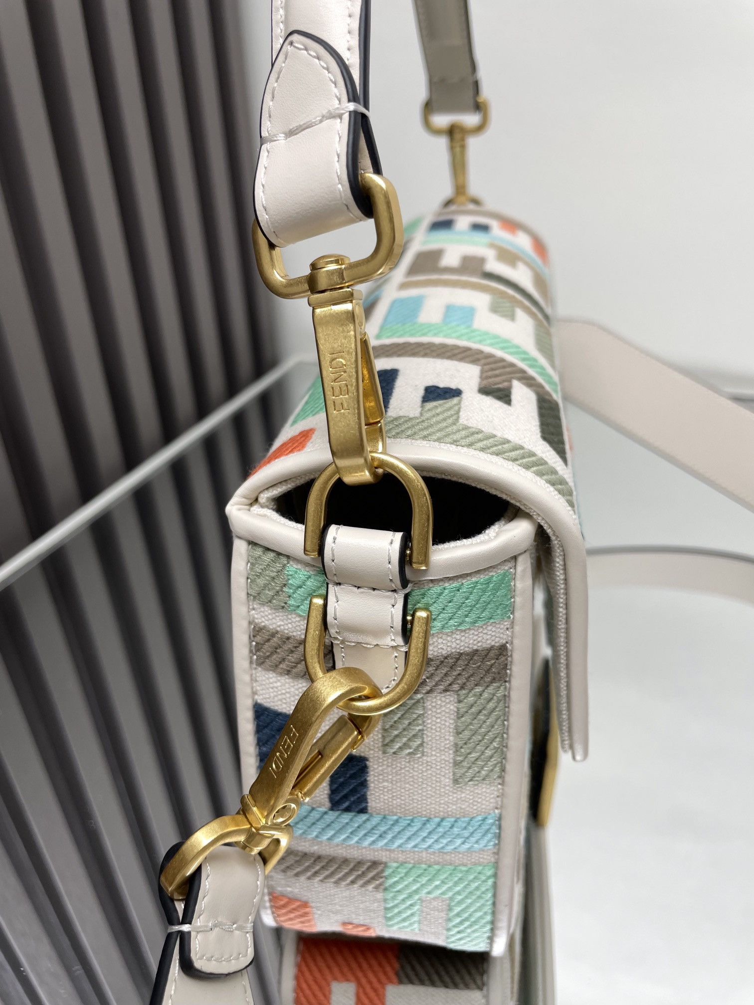 Fendi Baguette Multicoloured Canvas Bag With FF Embroidery 15x6x27cm