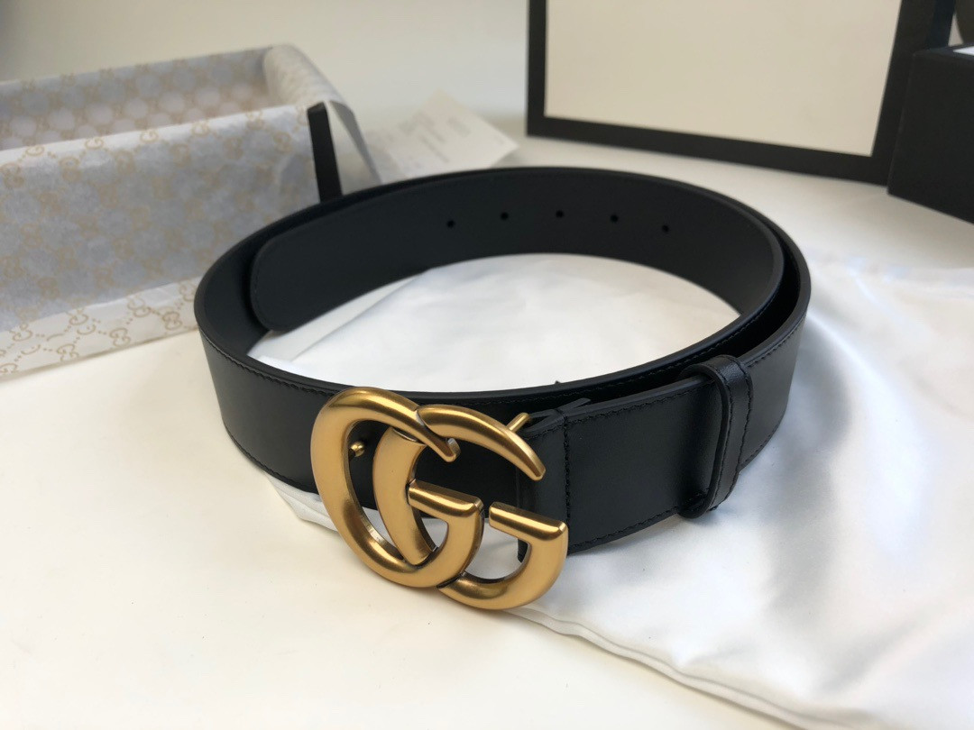 GUCCI Wide leather belt with Double G buckle 4.0