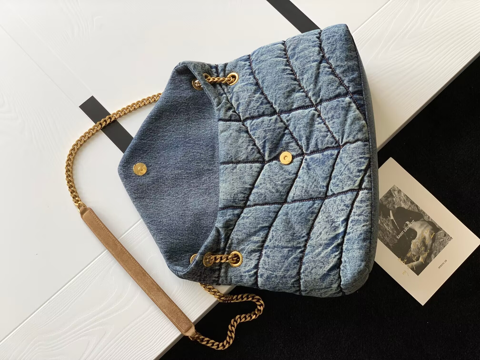 YSL PUFFER in suede and denim 35x23x13.5cm