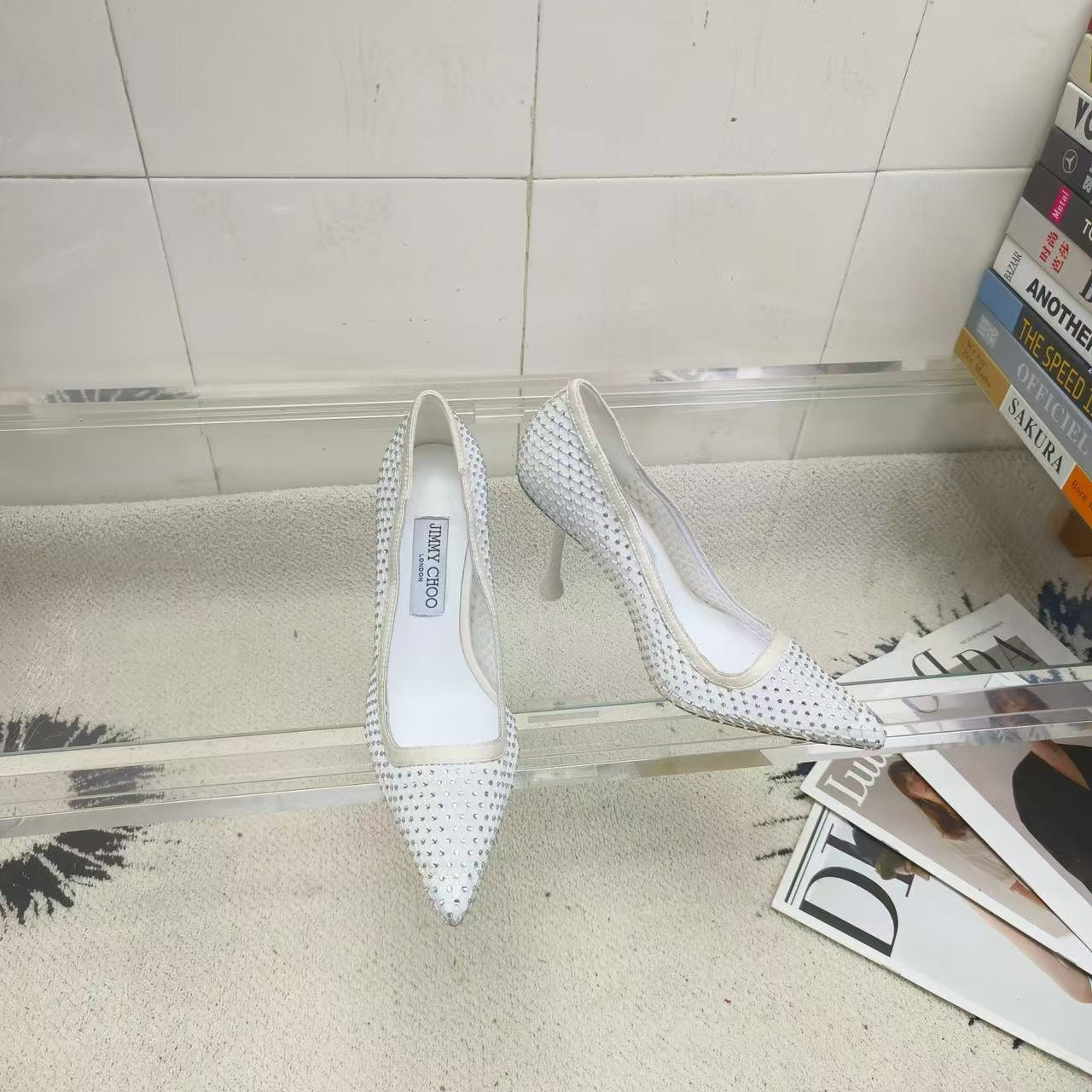 UA Jimmy Choo White Mesh Pumps