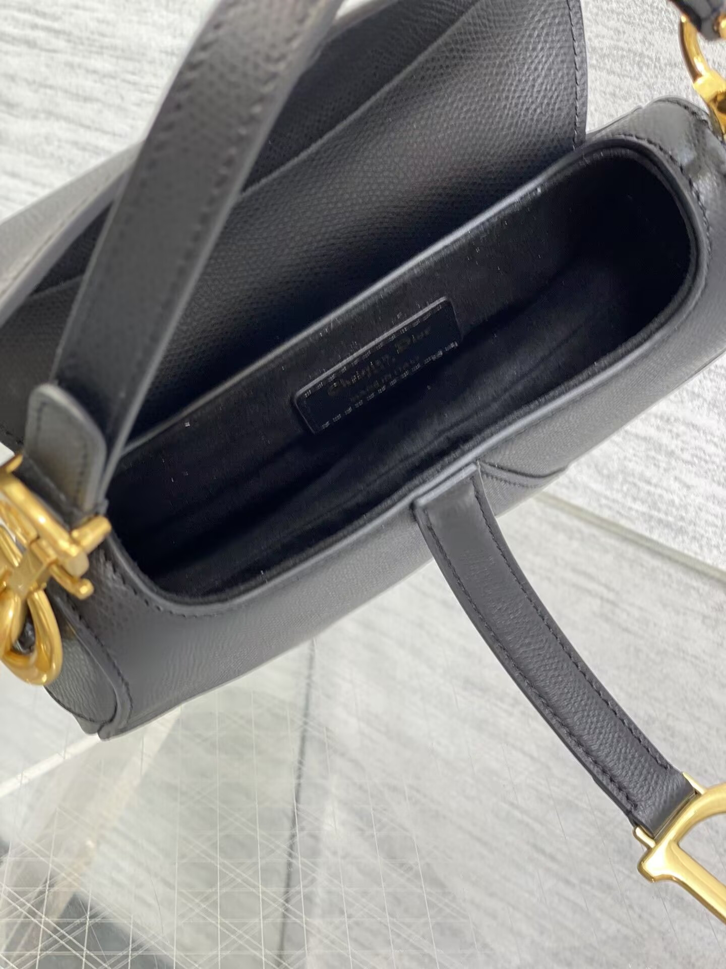 Dior MINI SADDLE BAG WITH STRAP Black Grained Calfskin 19 x 16 x 5 cm