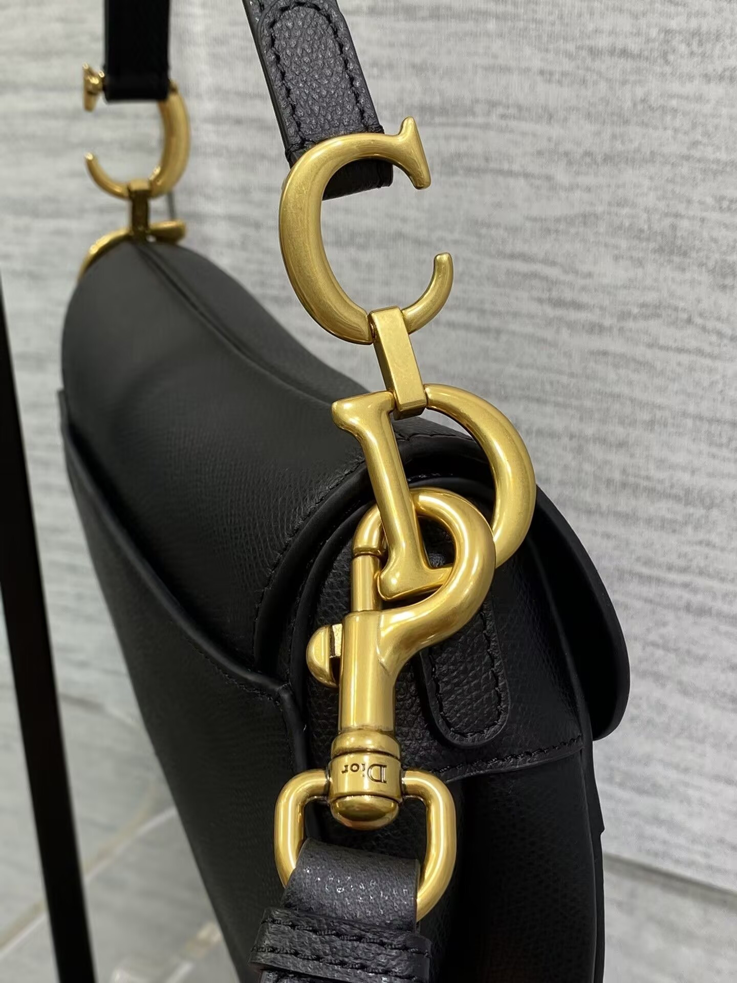 Dior MINI SADDLE BAG WITH STRAP Black Grained Calfskin 19 x 16 x 5 cm