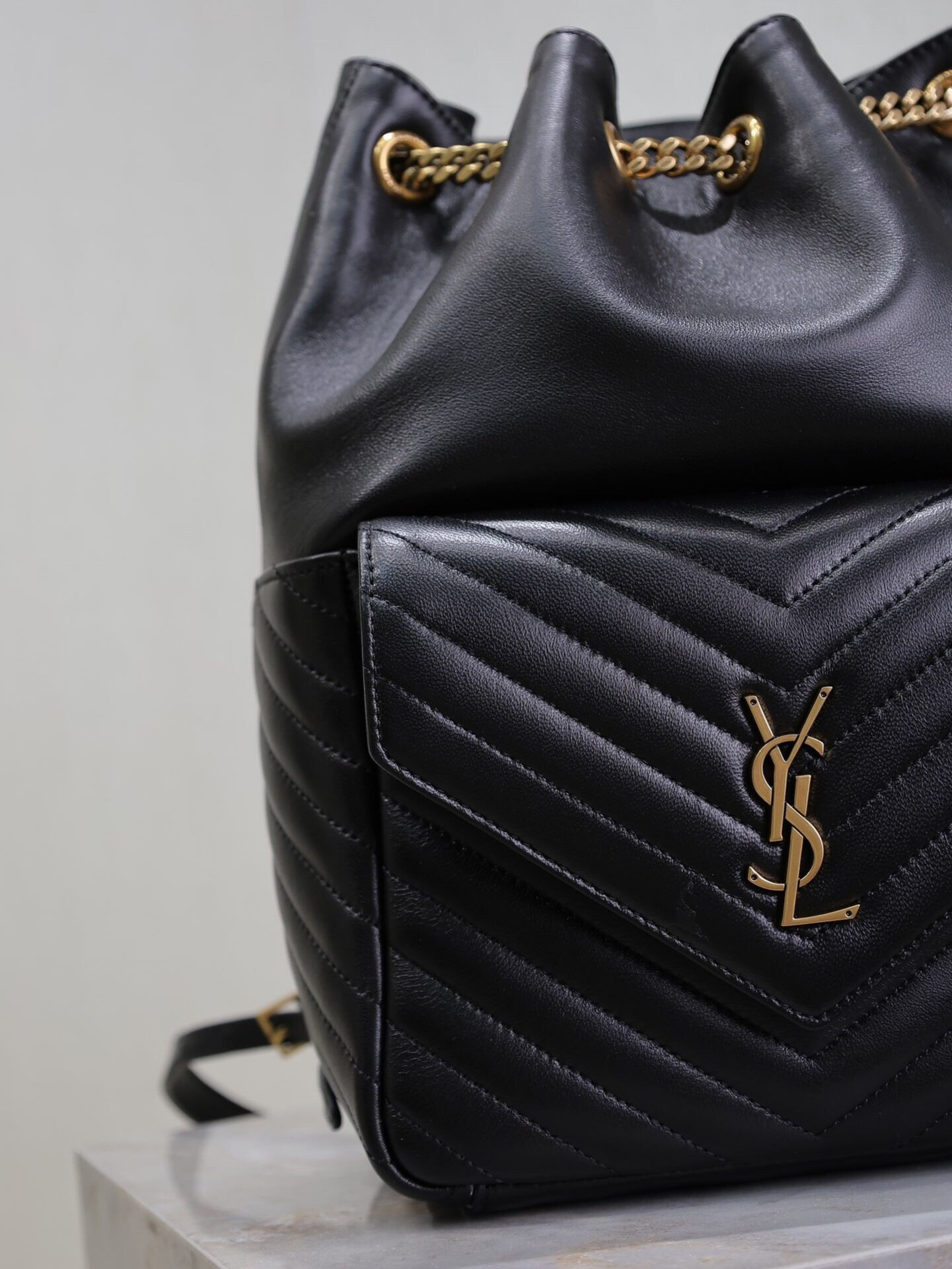 YSL Saint Laurent Joe Drawstring Quilted Backpack 22x29x15cm