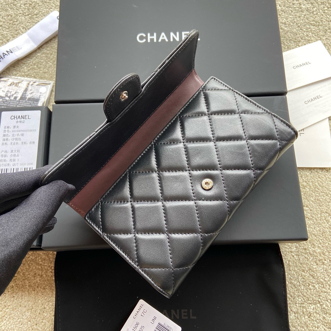 CHANEL FLAP WALLET BLACK SILVER 19.5 x10 cm