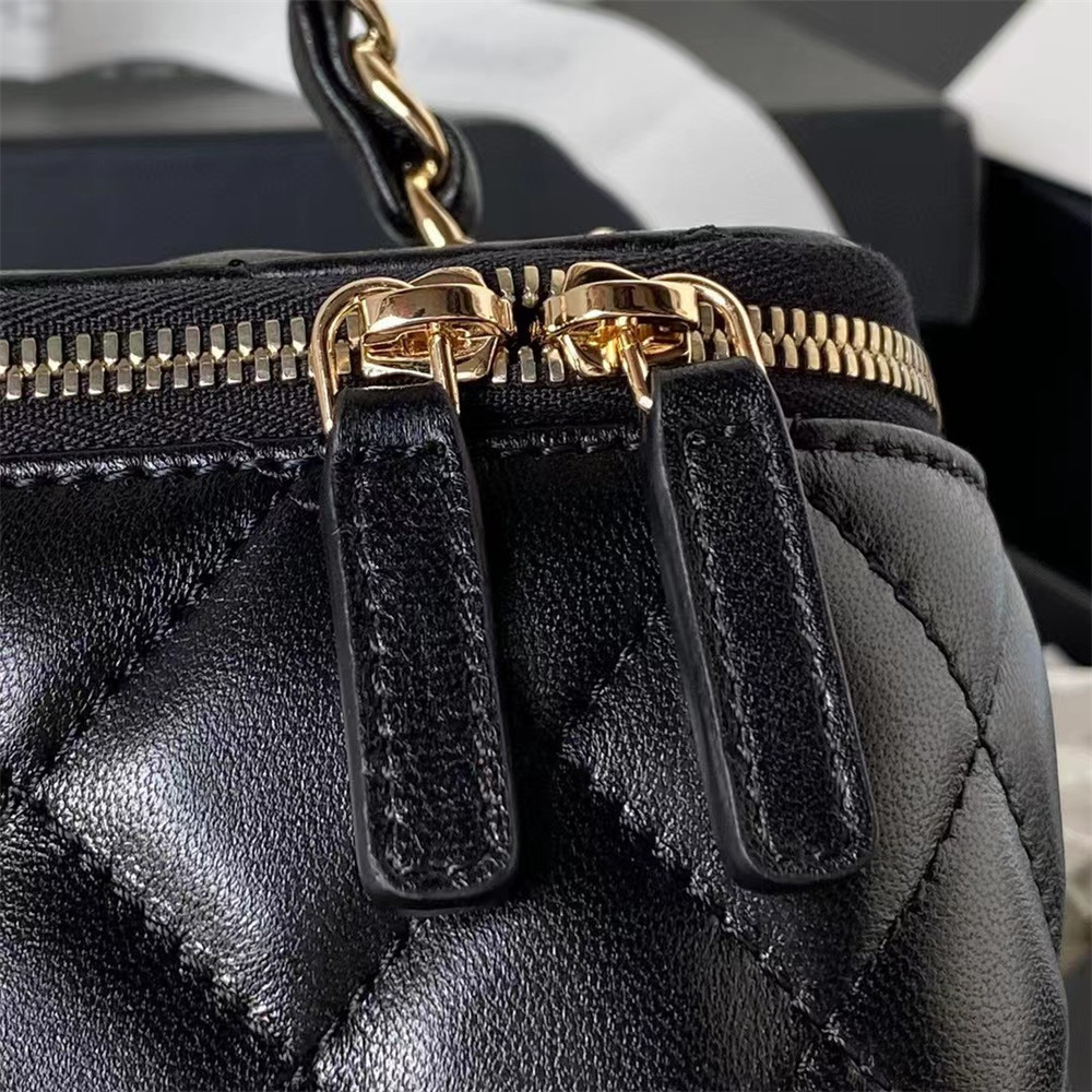 CHANEL Walnut Gold Ball Chain with Makeup Mirror Lamb Leather Square Box Shoulder Bag Women