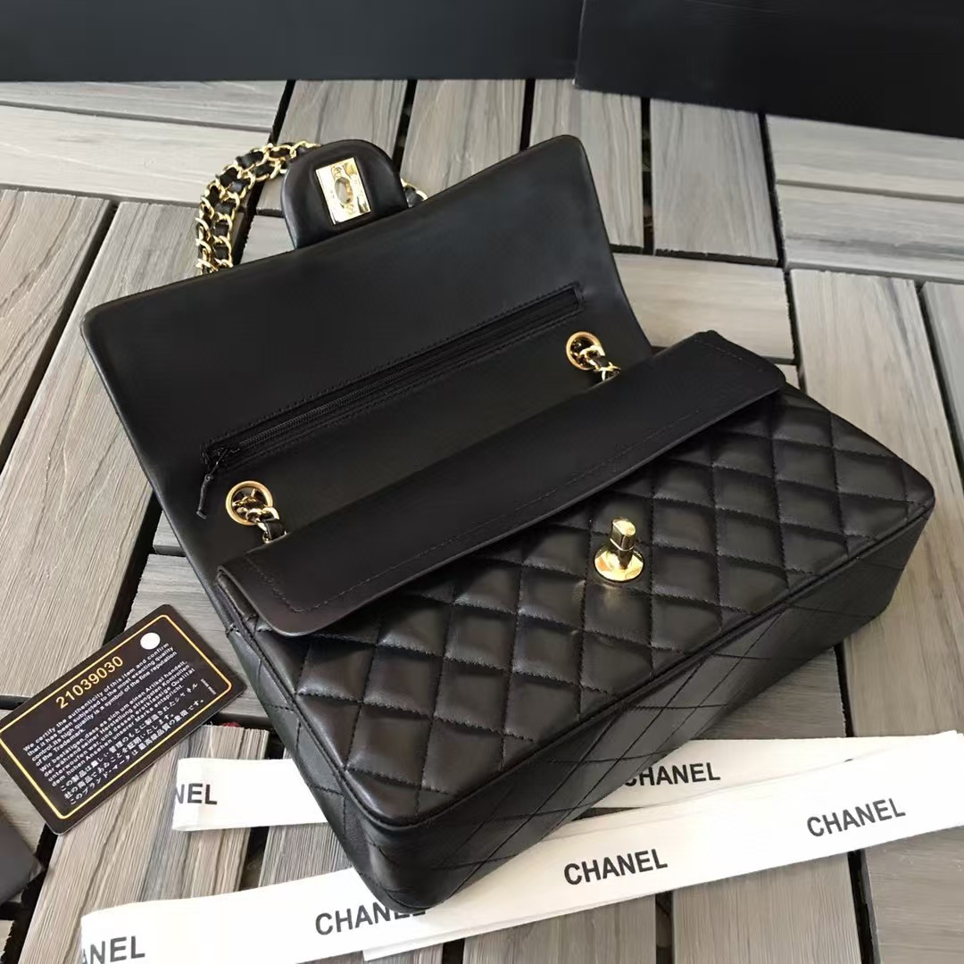 CHANEL SMALL CLASSIC HANDBAG Gold  Metal Black 14.5×23×6cm
