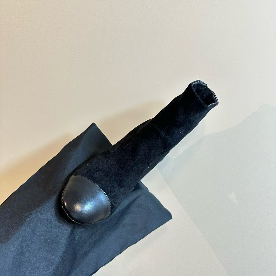 Chanel Short Boots Suede Calfskin & Lambskin Black