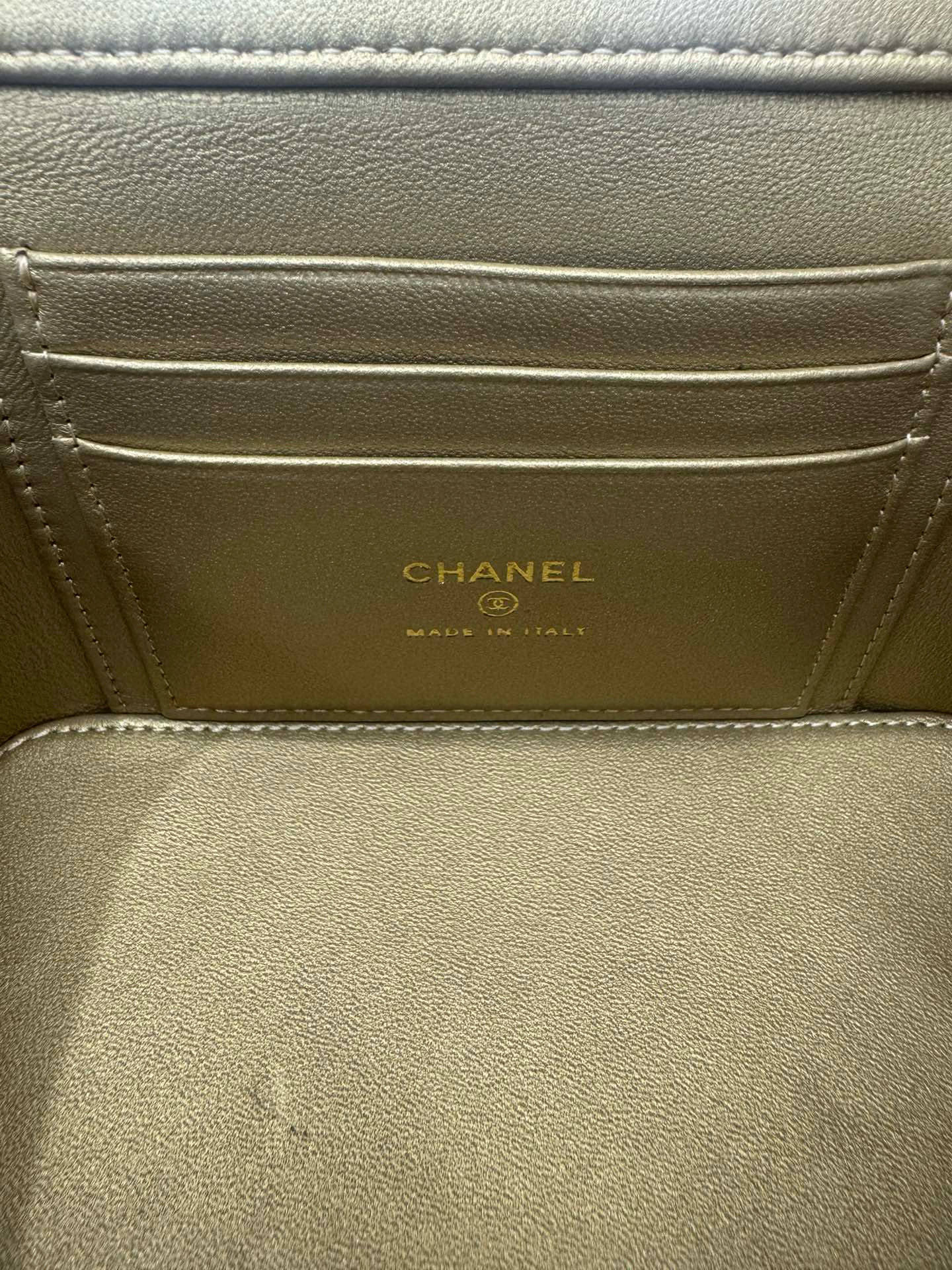 CHANEL Walnut Gold Ball Chain with Makeup Mirror Lamb Leather Square Box Shoulder Bag Women