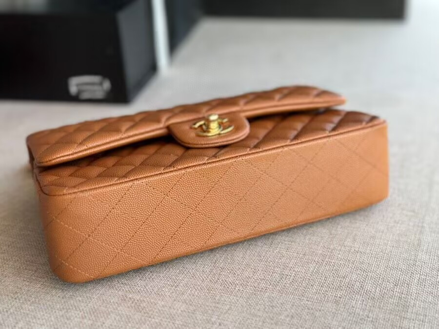 CHANEL Classic Handbag in Grained Litchi Pattern Calfskin & Gold-Tone Metal 6 × 9.9 × 2.5 inches