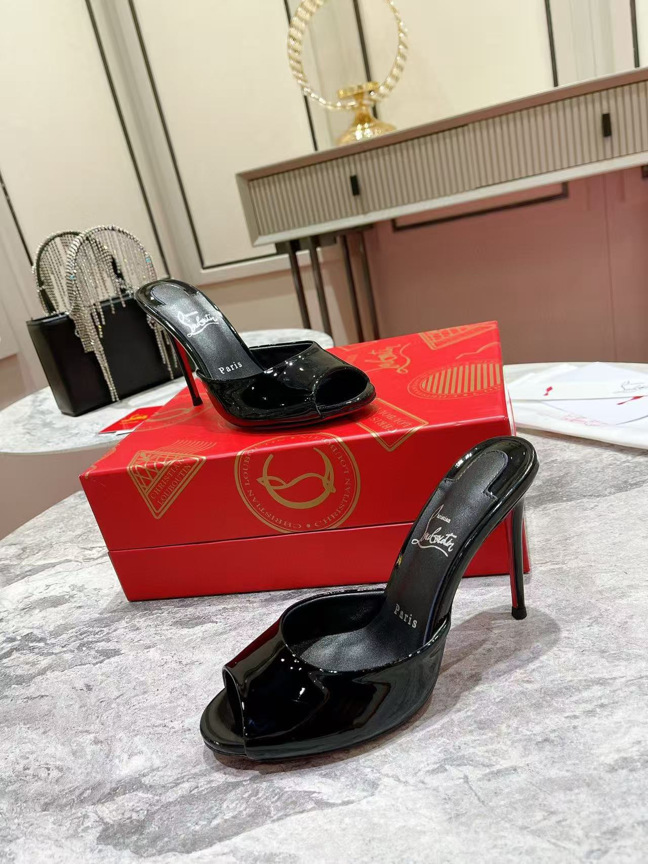 UA Christian Louboutin Me Dolly 100 Patent Leather Mules