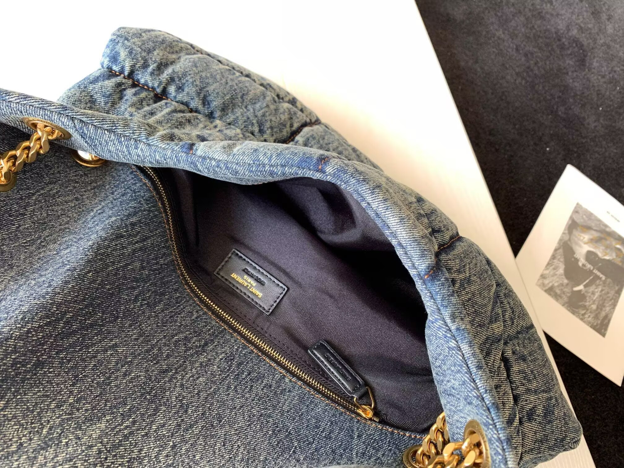 YSL PUFFER in suede and denim 35x23x13.5cm