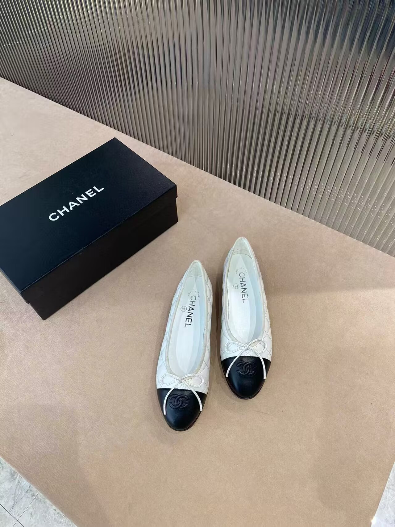 Chanel BALLET FLATS  Aged Calfskin White & Black
