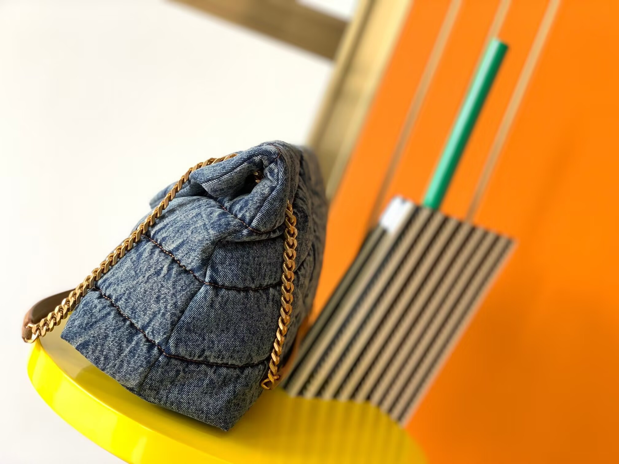 YSL PUFFER in suede and denim 35x23x13.5cm