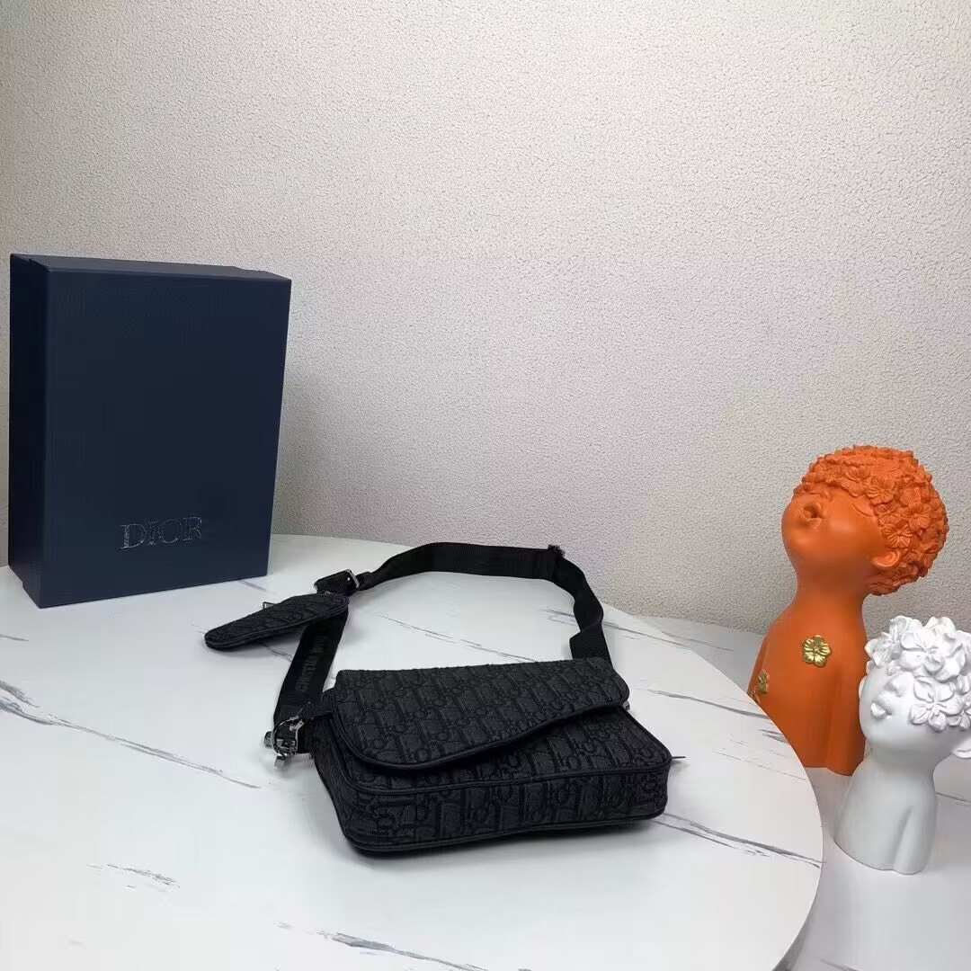 Dior Saddle Triple Pouch Black Dior Oblique Jacquard 18x25x5CM