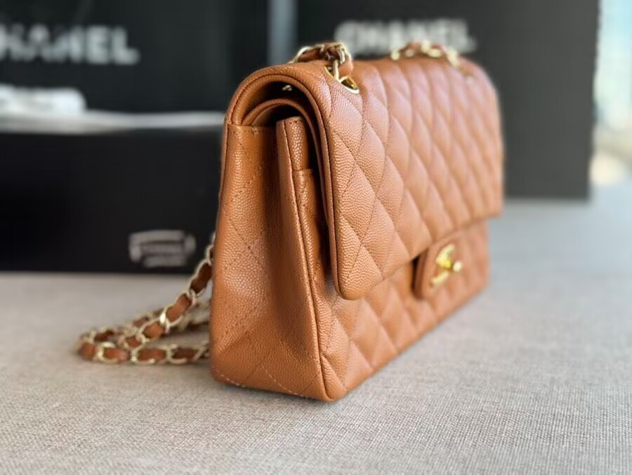 CHANEL Classic Handbag in Grained Litchi Pattern Calfskin & Gold-Tone Metal 6 × 9.9 × 2.5 inches