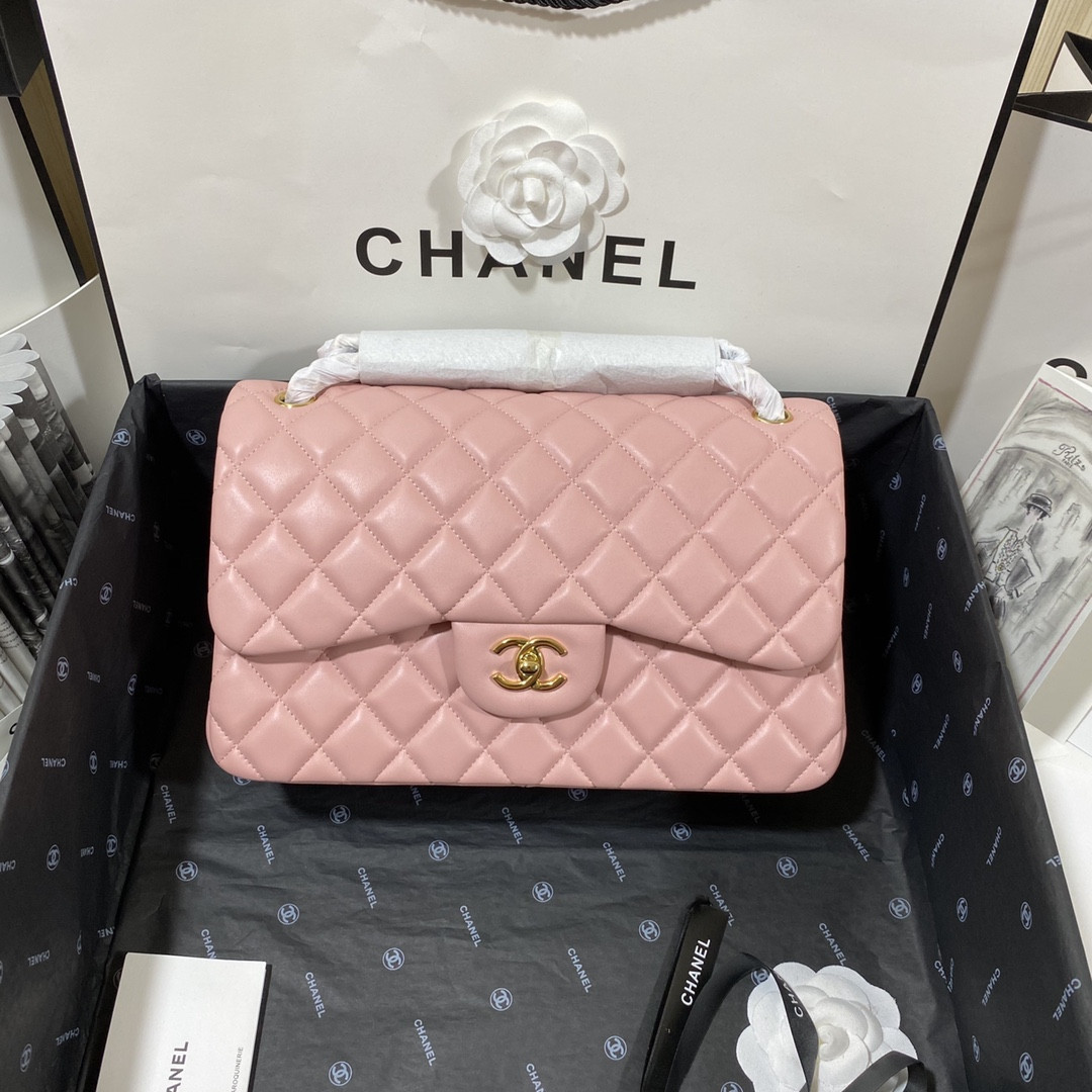 CHANEL CLASSIC FLAP JUMBO 30CM CF PINK GOLD 7.6 × 11.7 × 3.9 in
