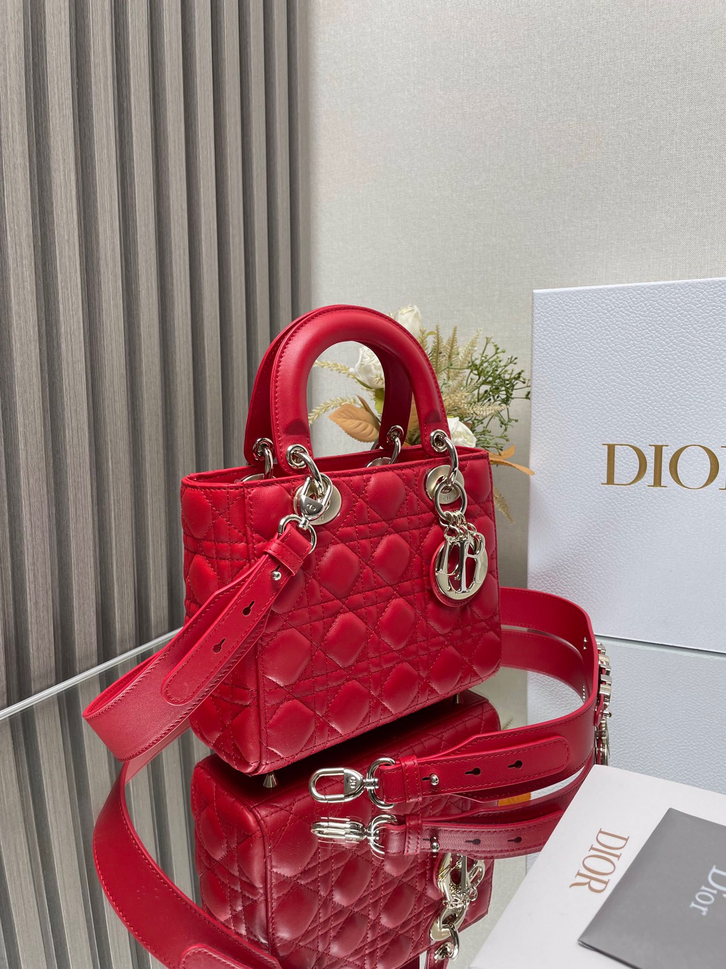 Small Lady Dior My ABCDior Bag Red 8 x 6.5 x 3 inches