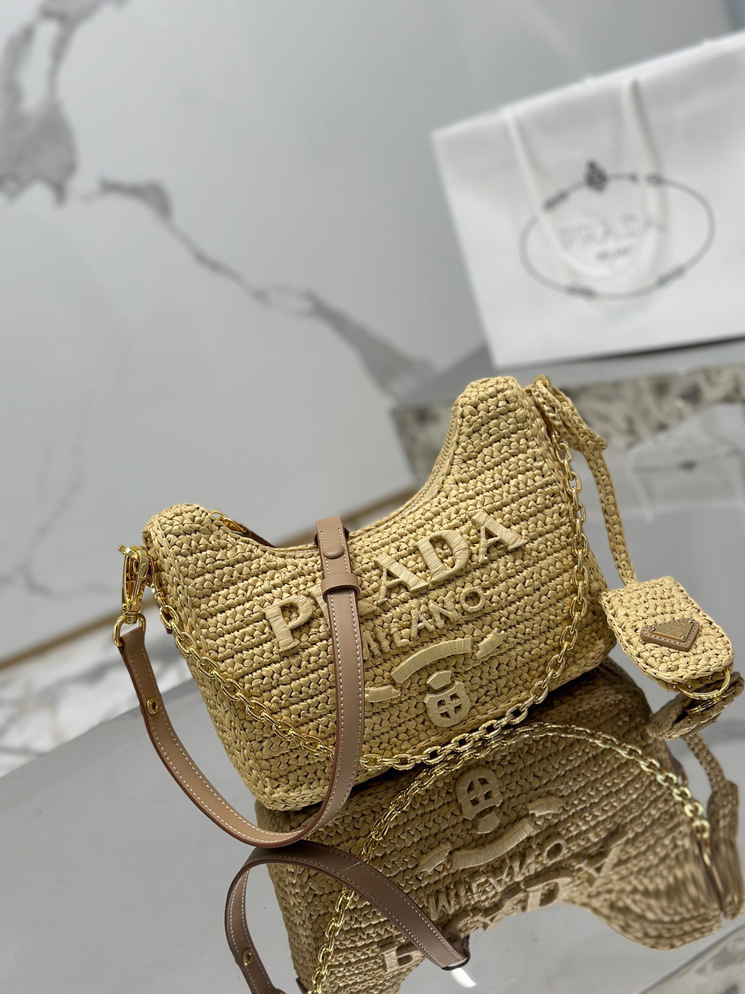 Prada Re-edition crochet mini-bag Color Natural