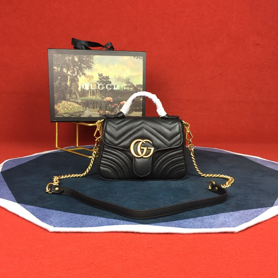 GUCCI GG MARMONT MATELASSÉ MINI BAG BLACK 21.6 x12.7 x 6.4cm