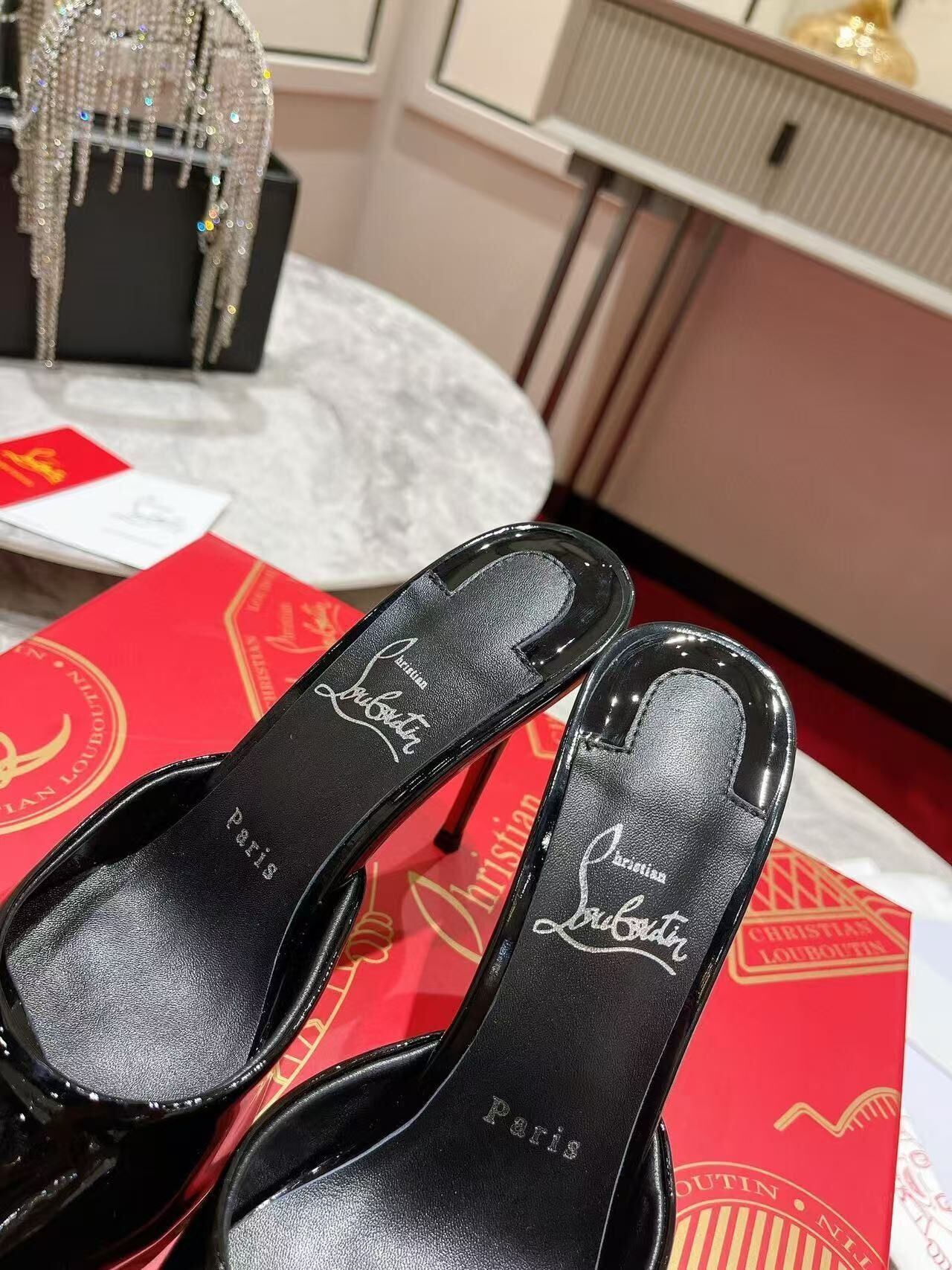 UA Christian Louboutin Me Dolly 100 Patent Leather Mules