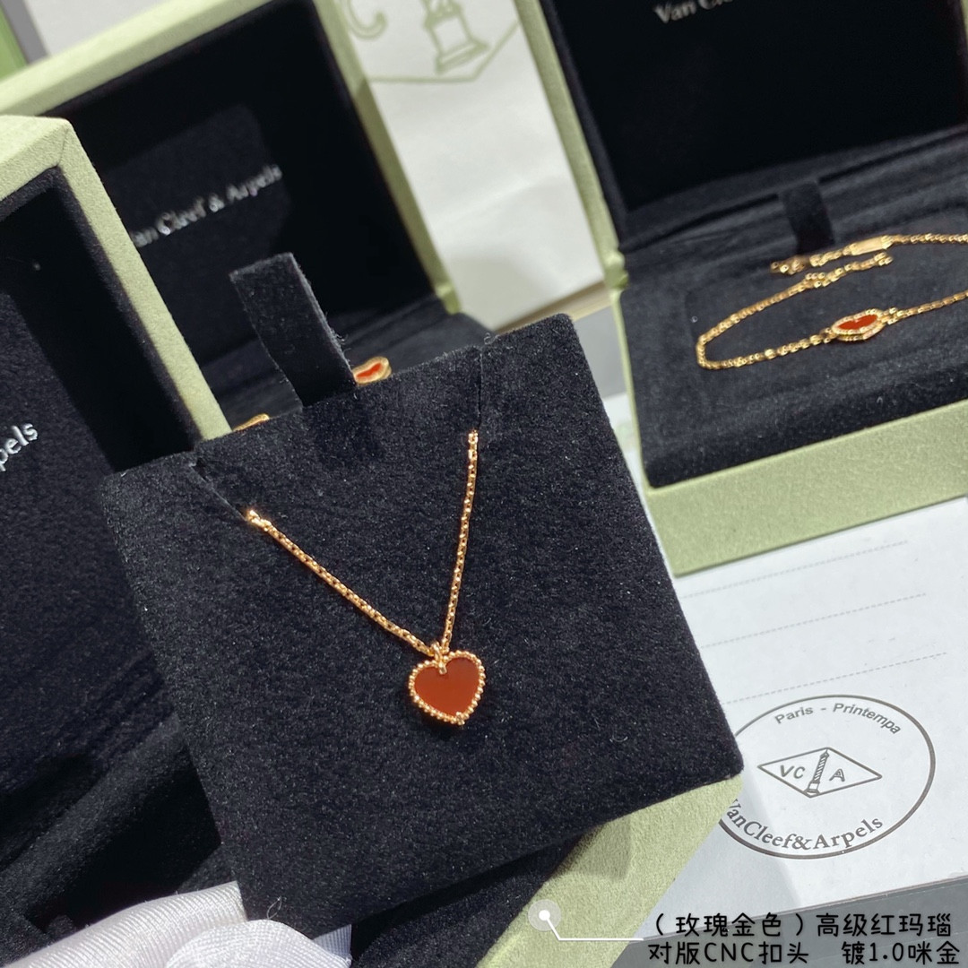 Van Cleef & Arpels Red Agate Heart-Shaped Love Necklace