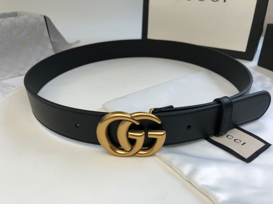 GUCCI Wide leather belt with Double G buckle 3.0