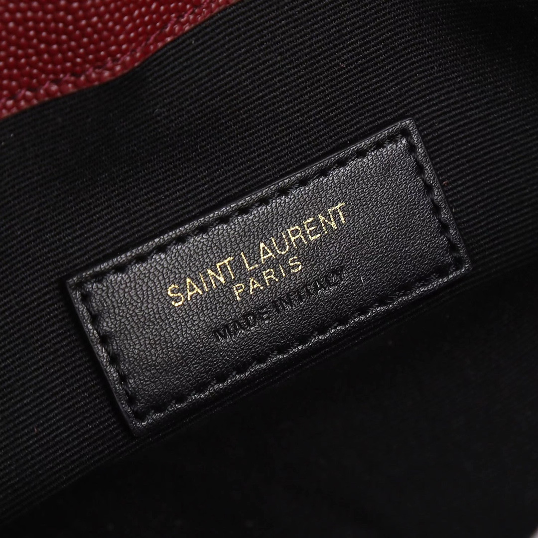 YSL UPTOWN POUCH IN GRAIN DE POUDRE EMBOSSED LEATHER ROUGE OPYUM 10.6 X 6.2 X 0.7 INCHES
