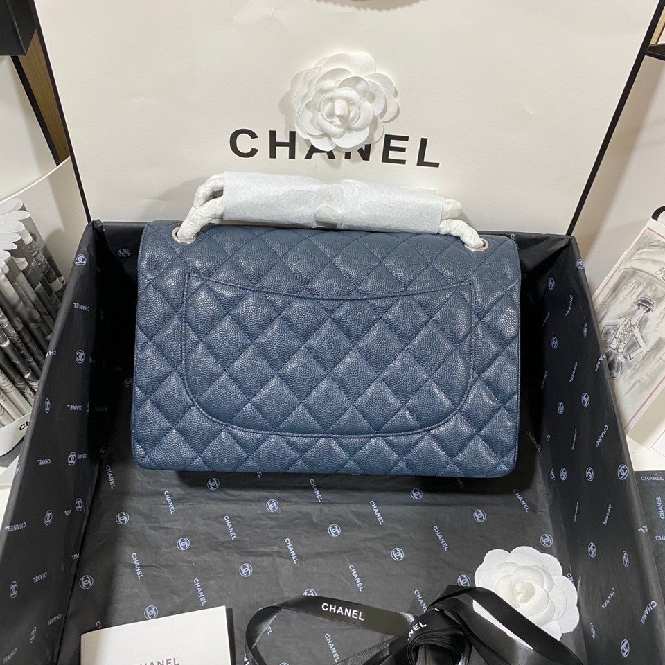 Chanel Classic Flap Jumbo 30cm CF Blue Silver  7.6 × 11.7 × 3.9 in