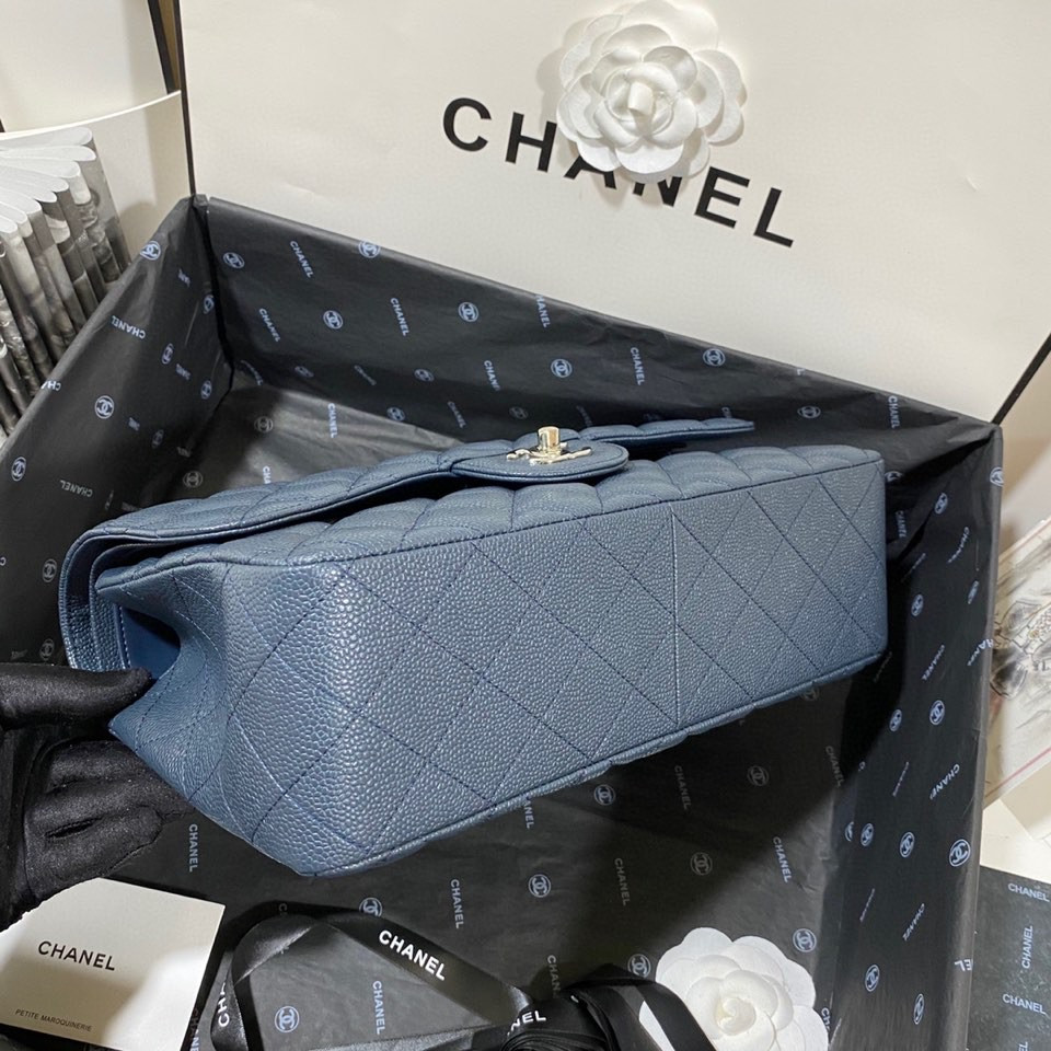 Chanel Classic Flap Jumbo 30cm CF Blue Silver  7.6 × 11.7 × 3.9 in