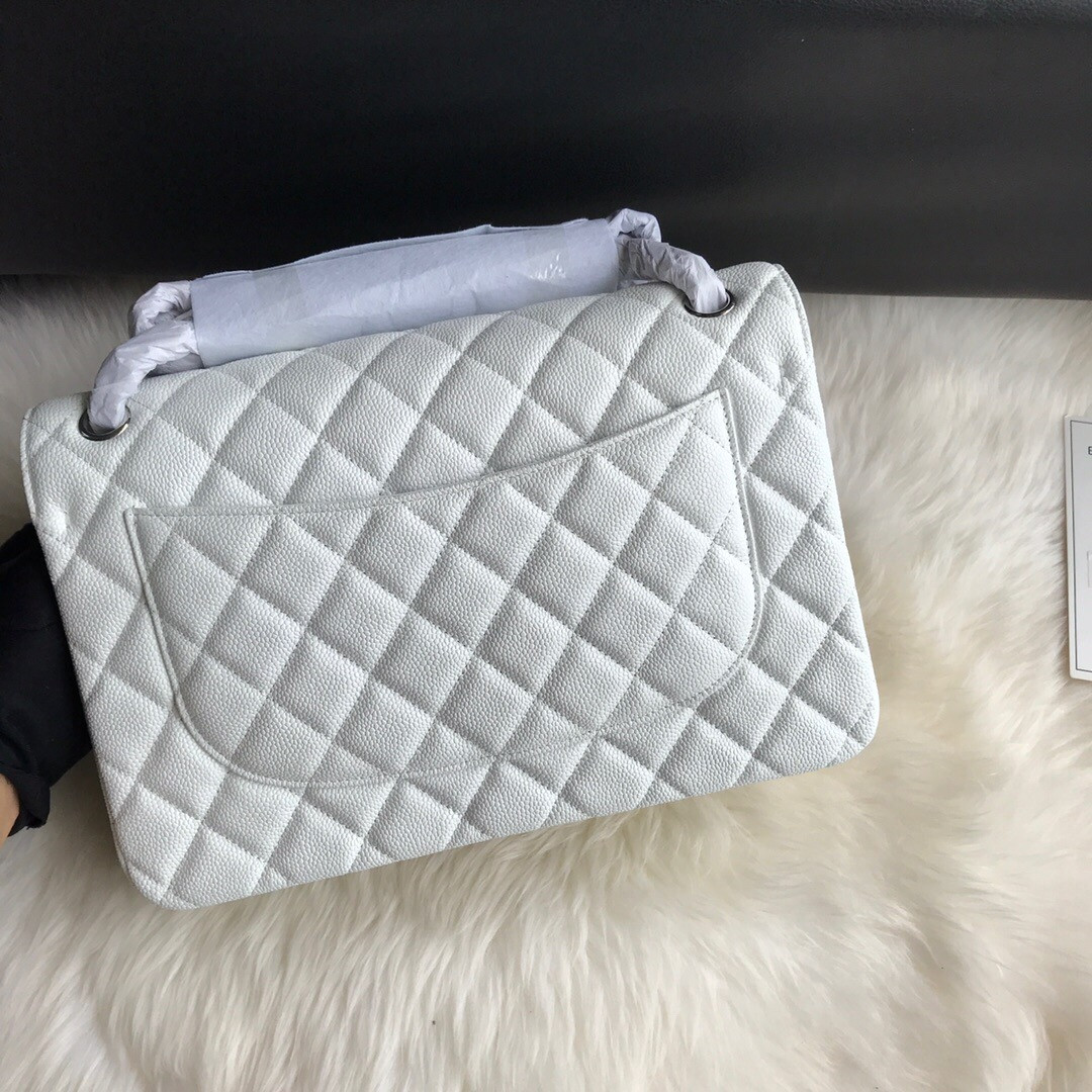 Chanel Classic Flap Jumbo 30cm CF White Silver 7.6 × 11.7 × 3.9 in