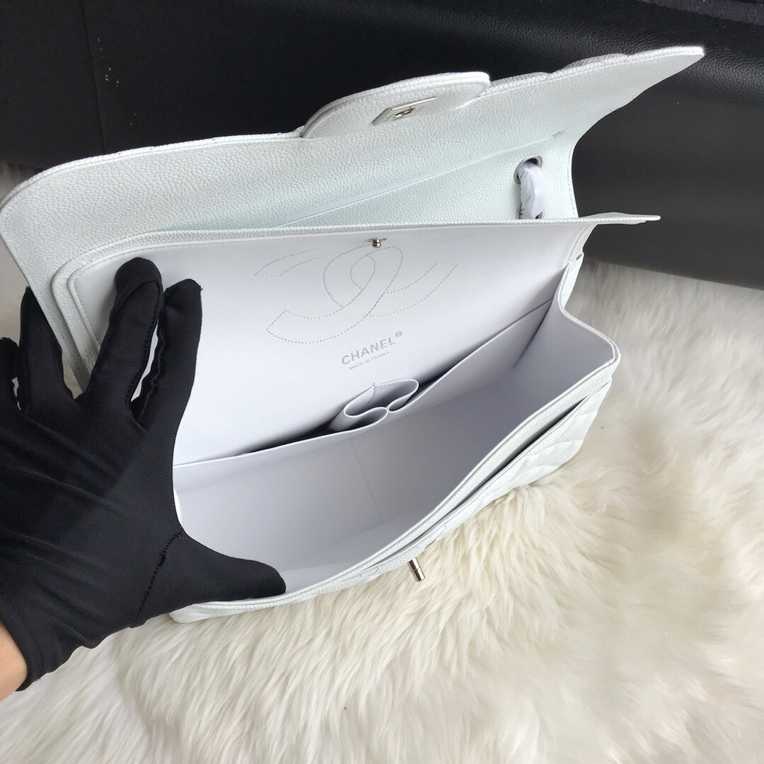 Chanel Classic Flap Jumbo 30cm CF White Silver 7.6 × 11.7 × 3.9 in