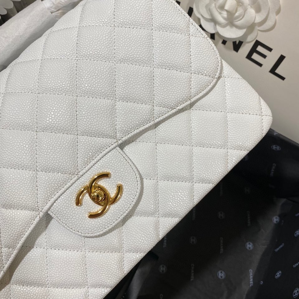 Chanel Classic Flap Jumbo 30cm CF White Gold  7.6 × 11.7 × 3.9 in