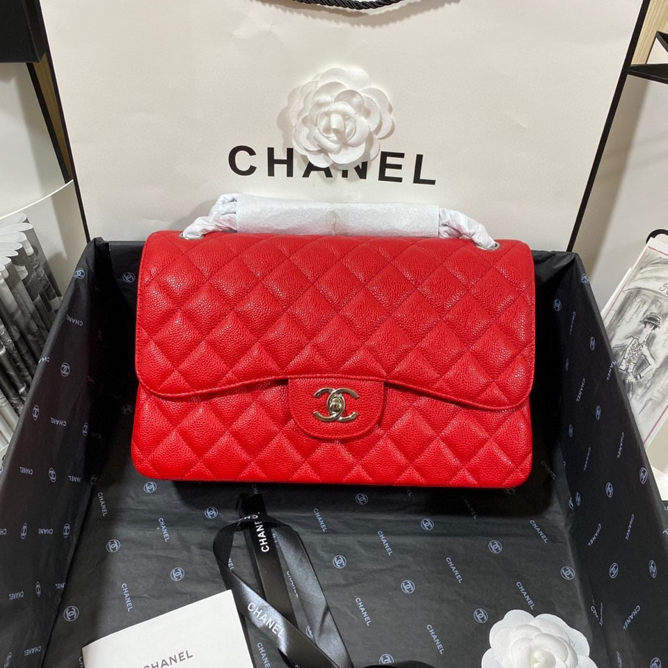 Chanel Classic Flap Jumbo 30cm CF Red Silver7.6 × 11.7 × 3.9 in
