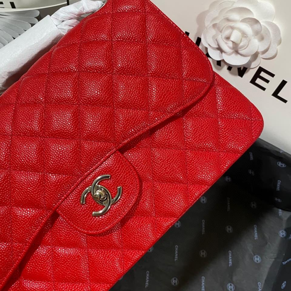 Chanel Classic Flap Jumbo 30cm CF Red Silver7.6 × 11.7 × 3.9 in