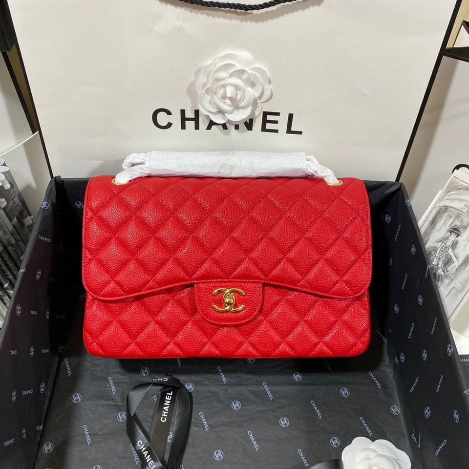 Chanel Classic Flap Jumbo 30cm CF Red Gold 7.6 × 11.7 × 3.9 in