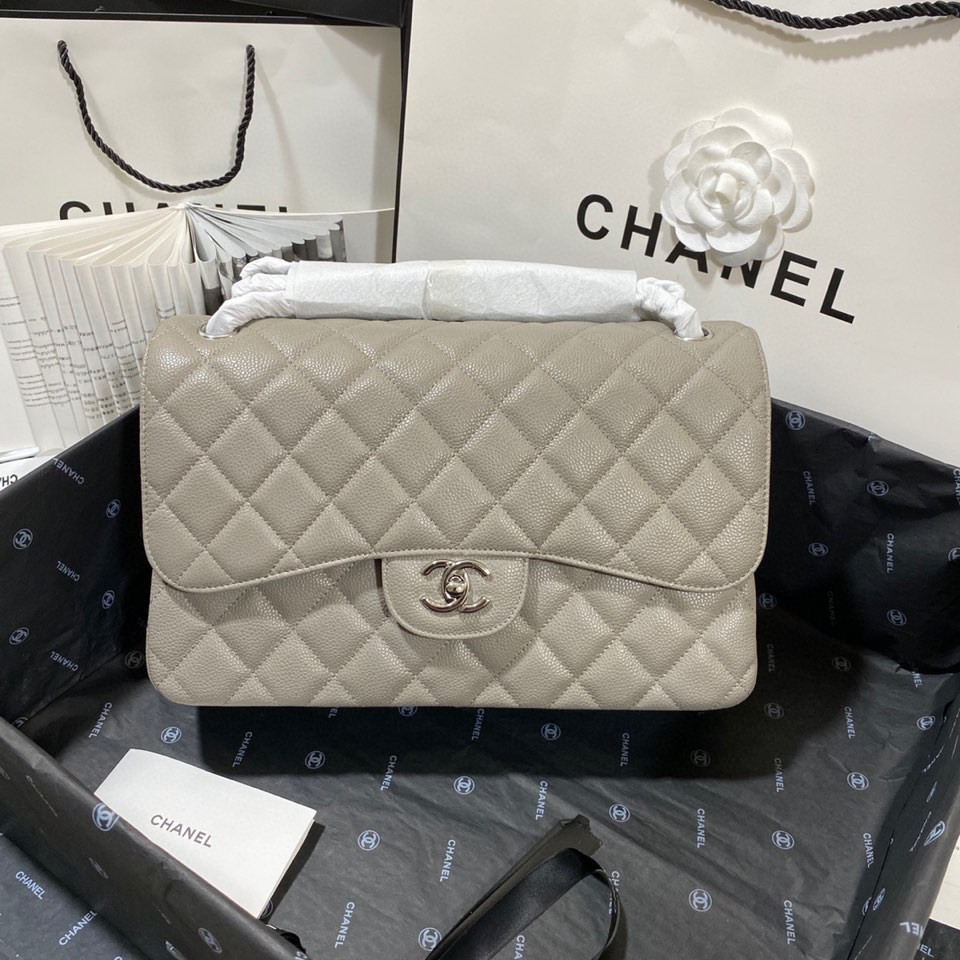 Chanel Classic Flap Jumbo 30cm CF Grey Silver  7.6 × 11.7 × 3.9 in