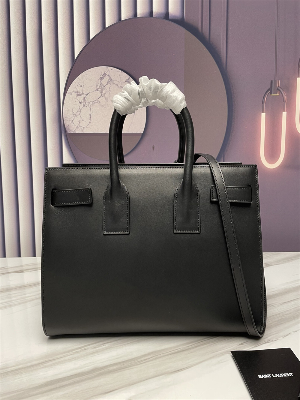 YSL SAC DE JOUR SMALL IN SHINY LEATHER BLACK