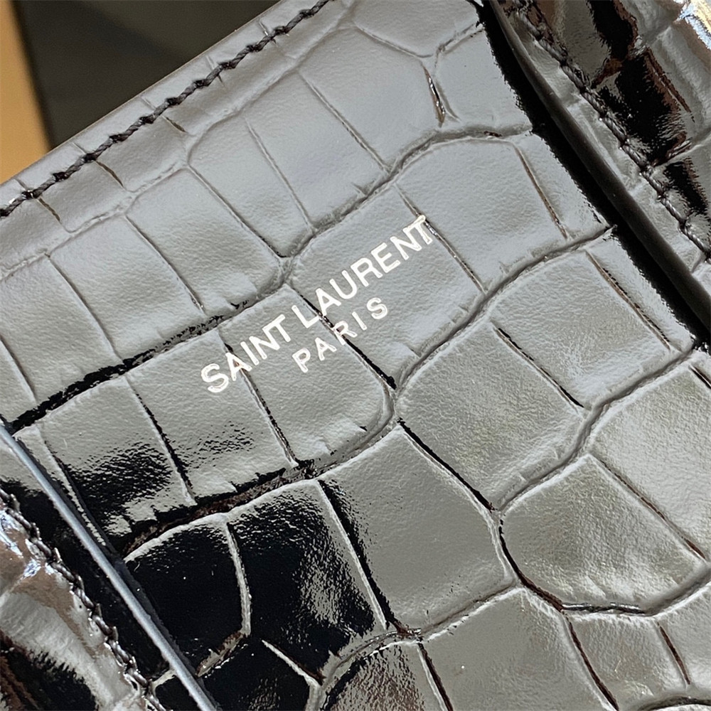 YSL SAC DE JOUR NANO IN CROCODILE EMBOSSED LEATHER BLACK 8.6 X 6.8 X 3.5 INCHES