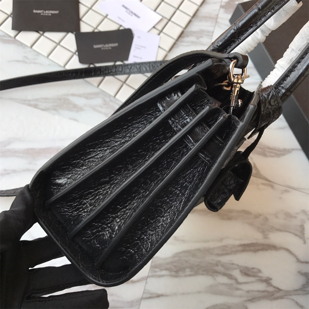 YSL SAC DE JOUR NANO IN MATTE CROCODILE EMBOSSED LEATHER BLACK