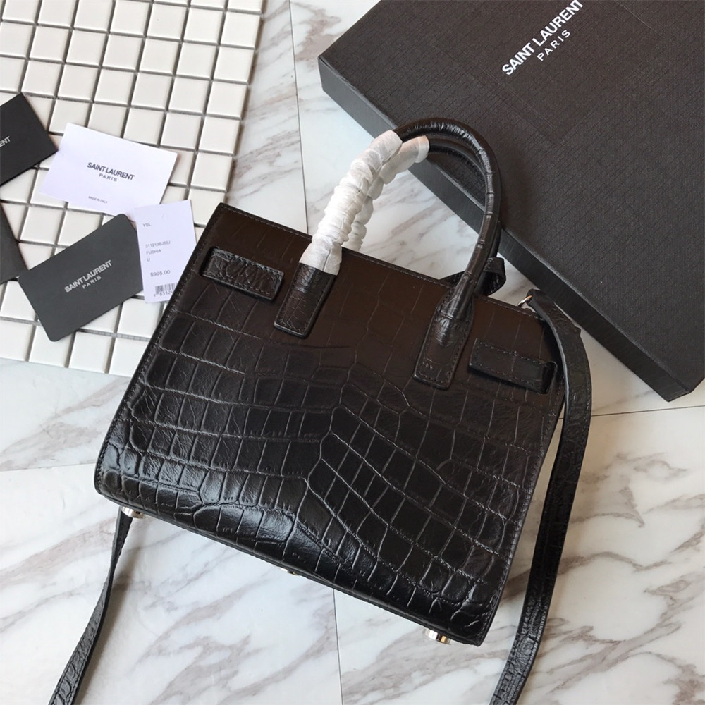 YSL SAC DE JOUR NANO IN MATTE CROCODILE EMBOSSED LEATHER BLACK
