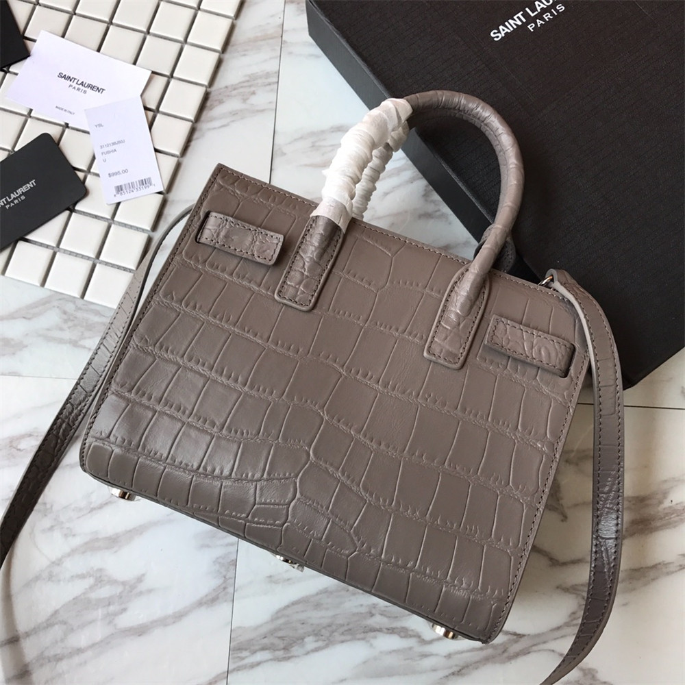 YSL SAC DE JOUR NANO IN MATTE CROCODILE EMBOSSED LEATHER DARK GREY
